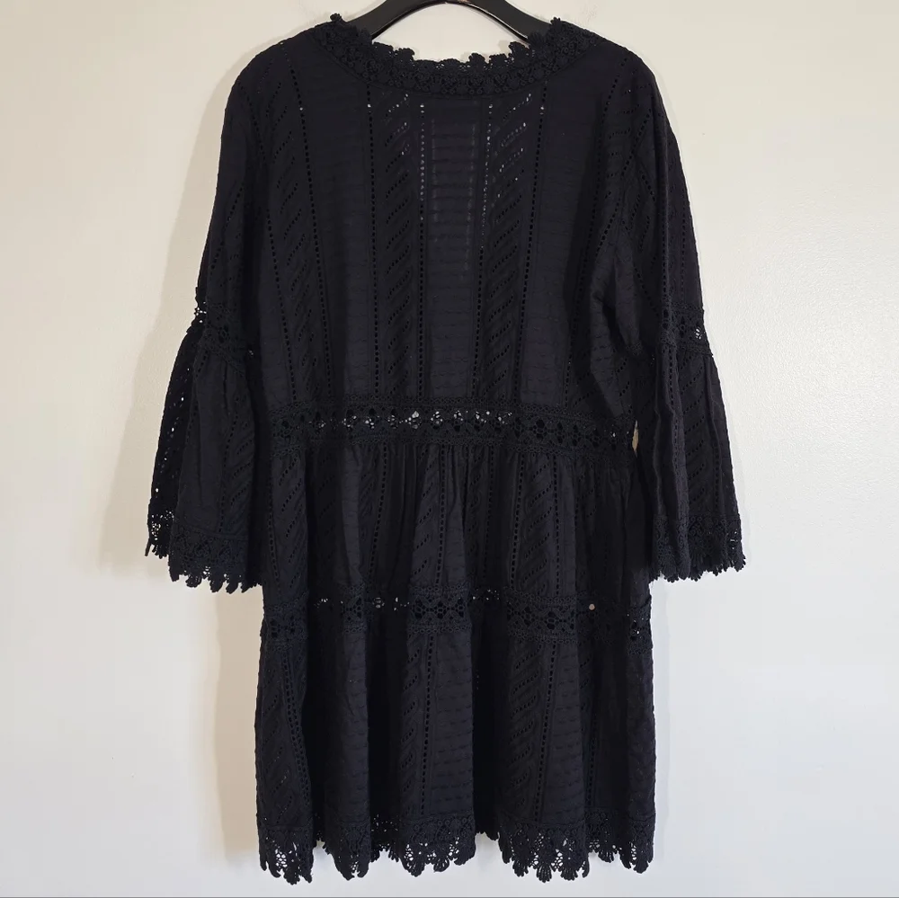 Melissa Odabash Victoria Broderie Anglaise Tiered Mini Dress Black Medium - Picture 9 of 12